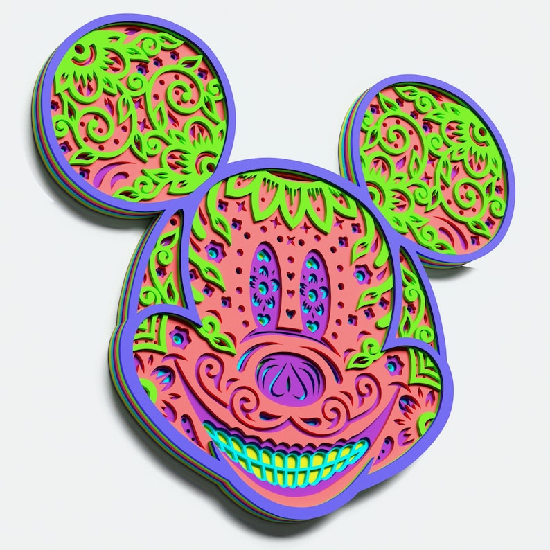 Download Multilayer Mickey Mouse Sugar Skull Mandala DXF SVG Vector ...