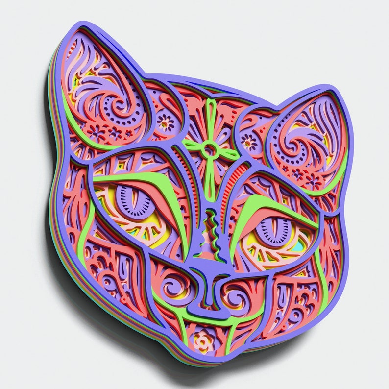 Multilayer Cat Mandala DXF SVG CDR Vector Mandala file for ...