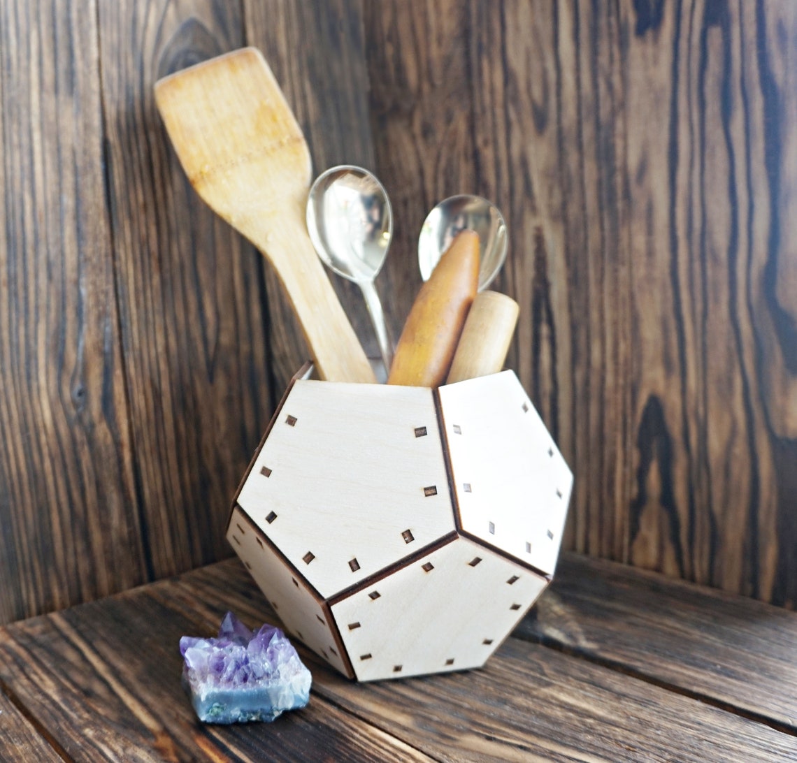 Cutlery Holder Vector Model Geometric Wooden Pencil Holder Etsy