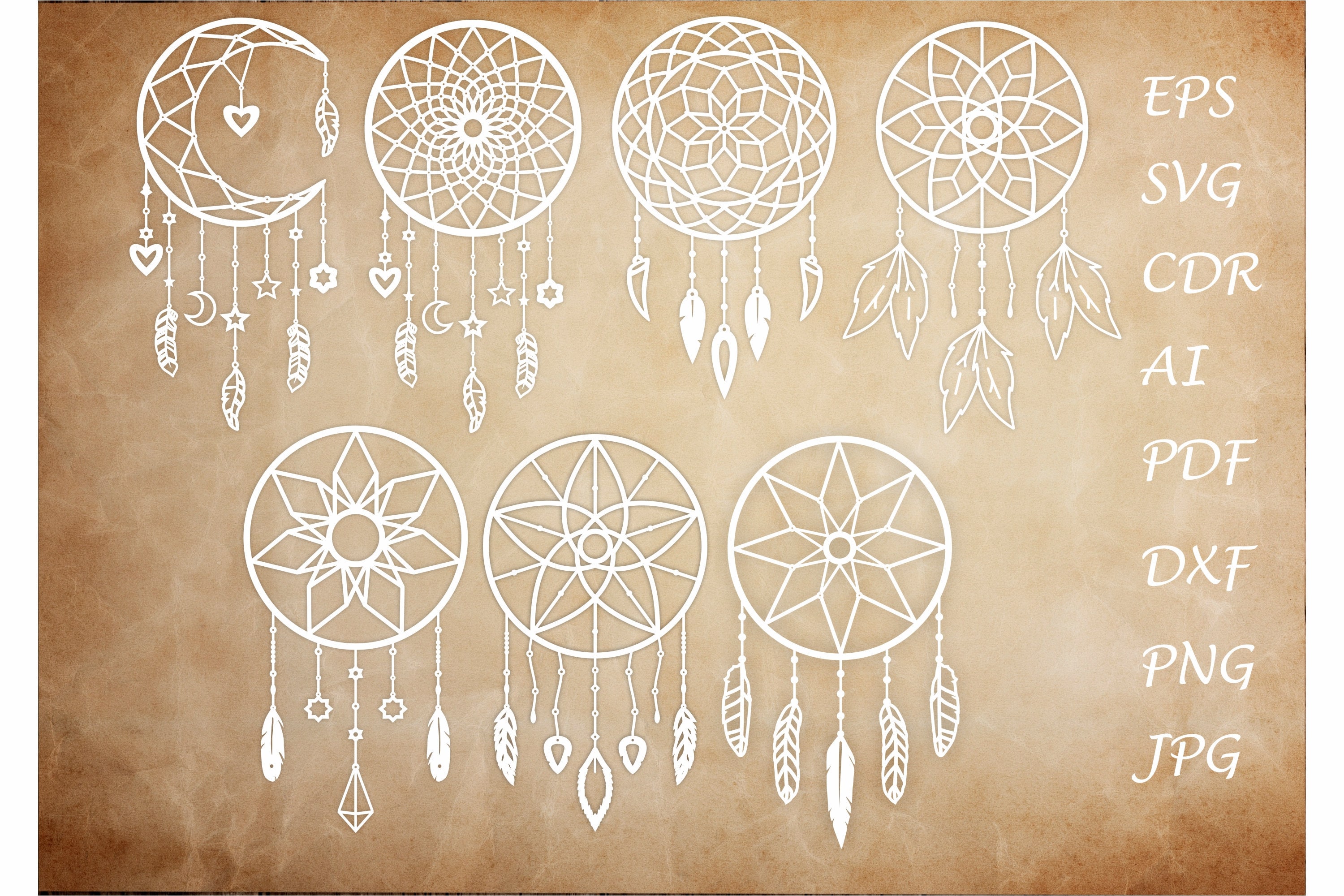 Set of 7 Dream Catchers vector templates for engraving laser & Etsy Set of 7 Dream Catchers vector templates for engraving laser & Etsy