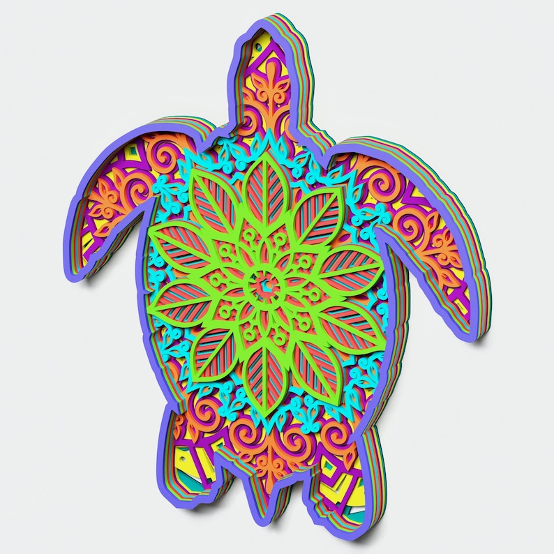 3D Mandala Turtle Svg - Layered SVG Cut File