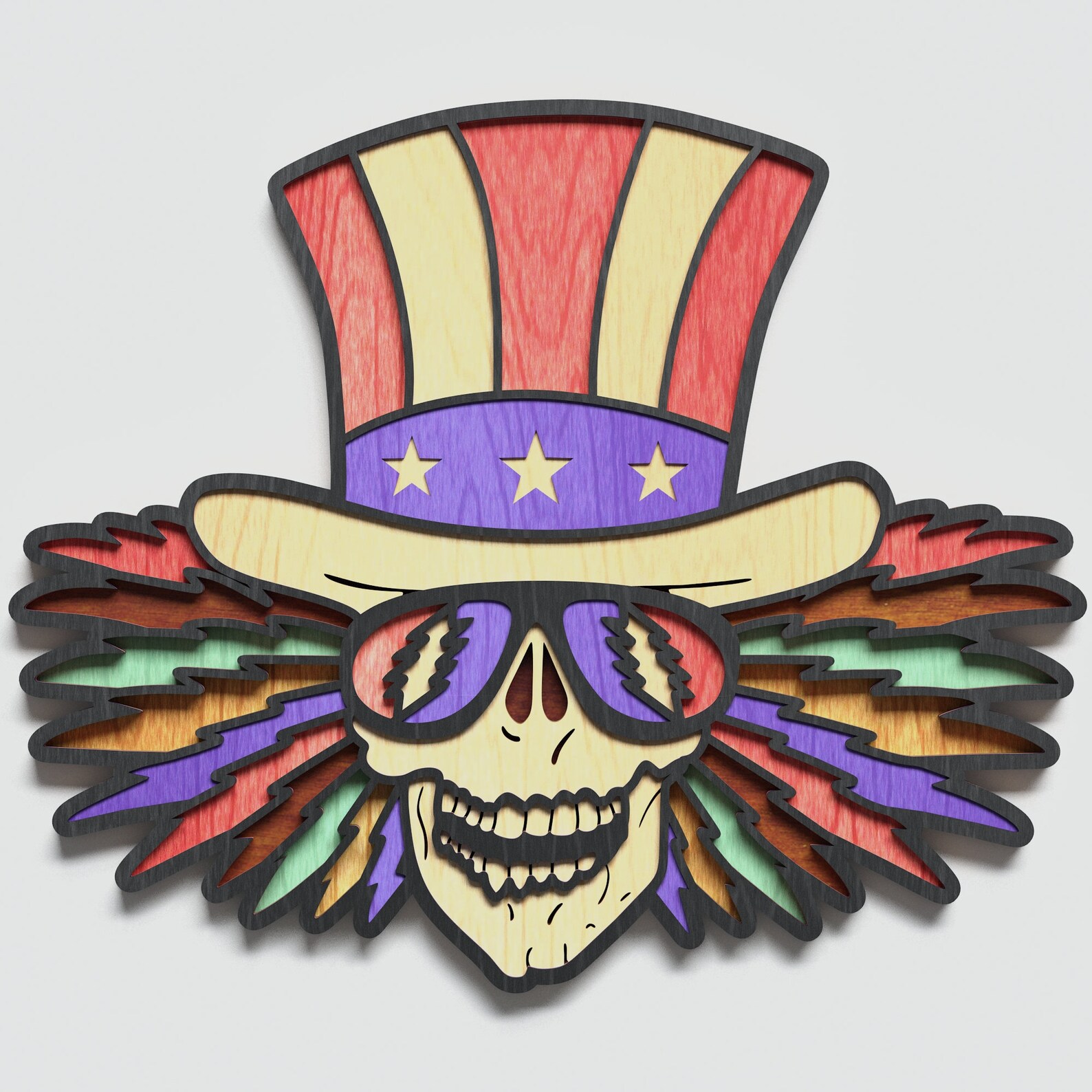 Multilayer Grateful Dead Uncle Sam Skull Design DXF SVG Etsy
