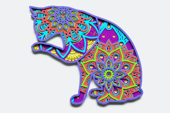 Download Multilayer Cat Mandala Svg Dxf Svg Cdr Layered Mandala File Etsy