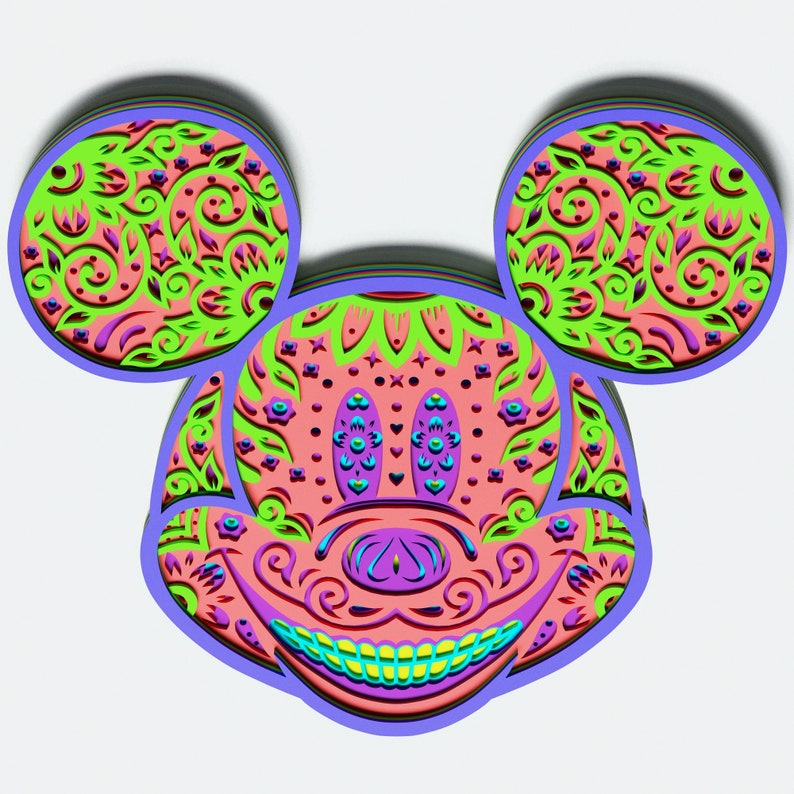 Download Multilayer Mickey Mouse Sugar Skull Mandala DXF SVG Vector ...