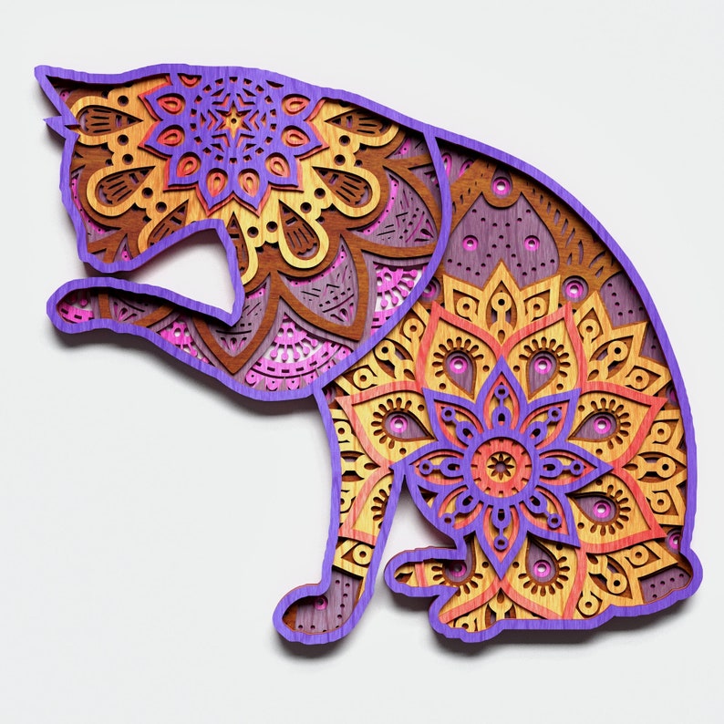 Download Multilayer Cat Mandala svg DXF SVG CDR Layered Mandala ...