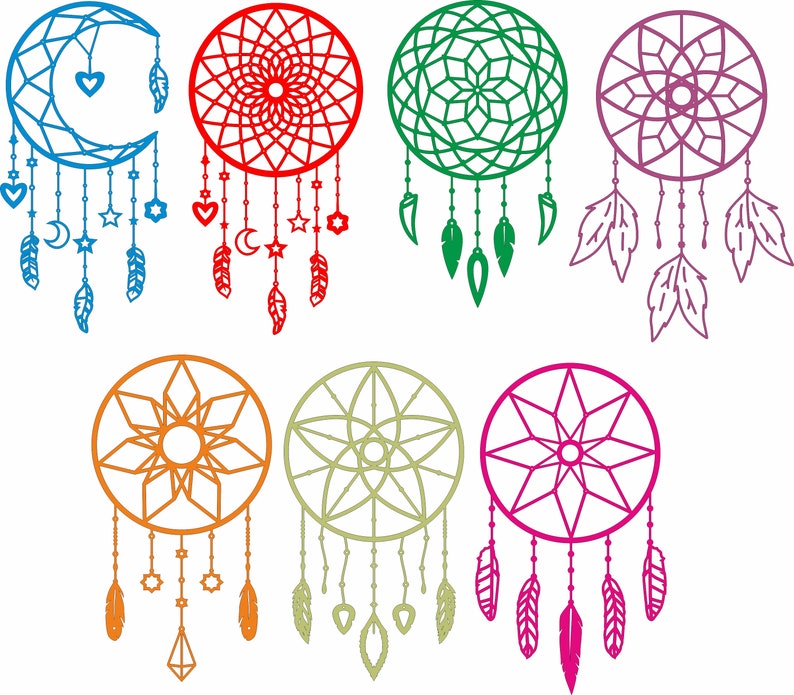 Set of 7 Dream Catchers vector templates for engraving laser &amp; | Etsy
