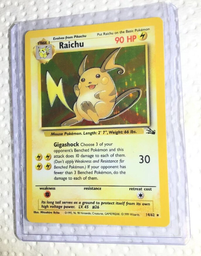 RAICHU - 14/62 - Fossil Set - Holo - Pokemon Card - Exc / Near