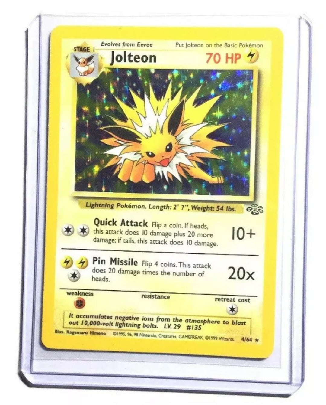 英語版初期　ポケモンカード　Jolteon holo 4/64 JOLTEON Pokemon Card - WOTC - 1st Edition - Jungle - 4/64