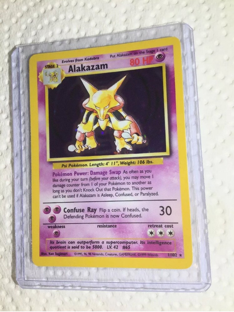 ALAKAZAM 1/102 Base Set Holo Pokemon Card Exc / Near -  Portugal