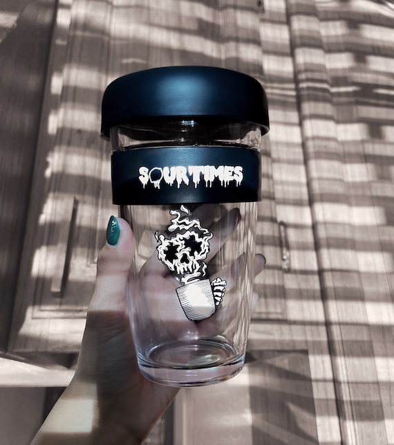 Glass Tumbler/travel Tumbler/reusable Mug/ Glass Tumbler/spooky Tumbler/  Halloween Cups/ Skull Cup/ Skull Glass Cup/ Silicone Sleeve /skulls 