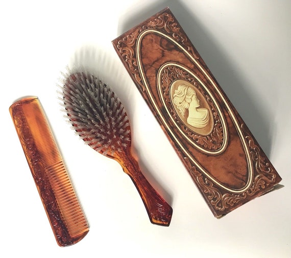 Vintage Avon Cameo Brush Comb Vanity Set Amber Beauty Etsy