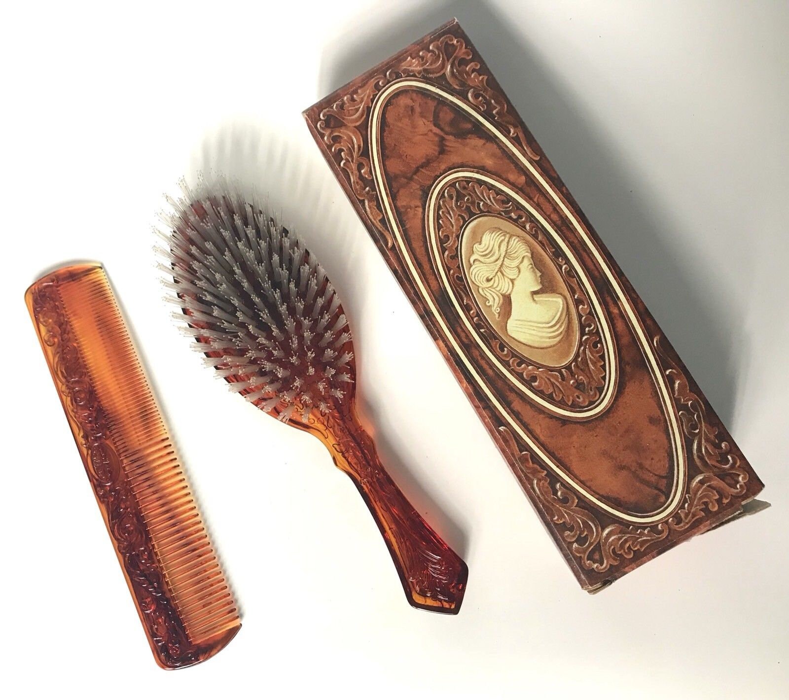 Vintage Avon Cameo Brush Comb Vanity Set Amber Beauty Etsy