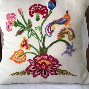 vintage crewel pillow
