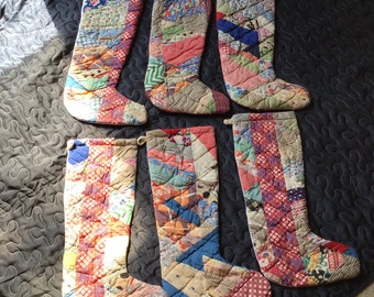 6 xmas stockings re-purposed from vintage cutter quilt