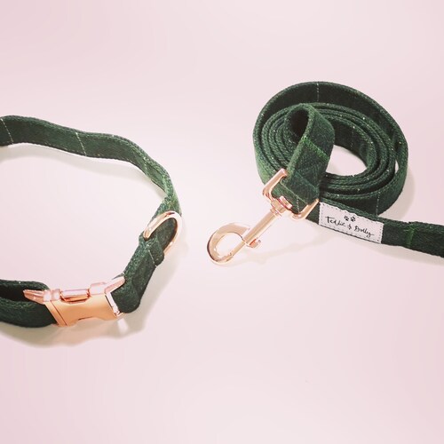 Grey Tweed Dog Collar & Lead Set With Rose Gold Fittings Etsy