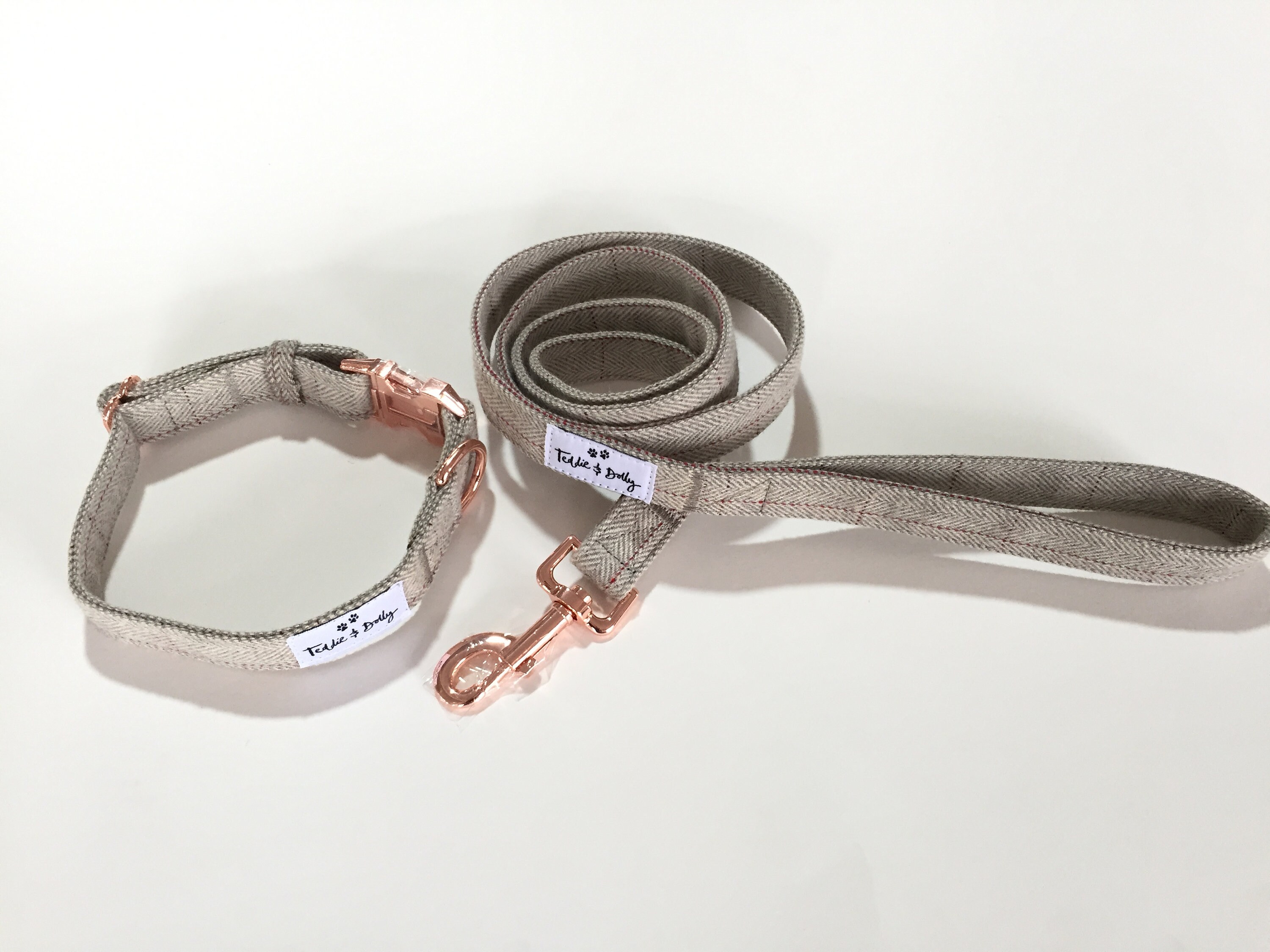 Grey Tweed Dog Collar & Lead Set With Rose Gold Fittings Etsy UK