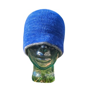 Hand-knit Reversible Merino Wool Beanie - blueberry + denim tweed