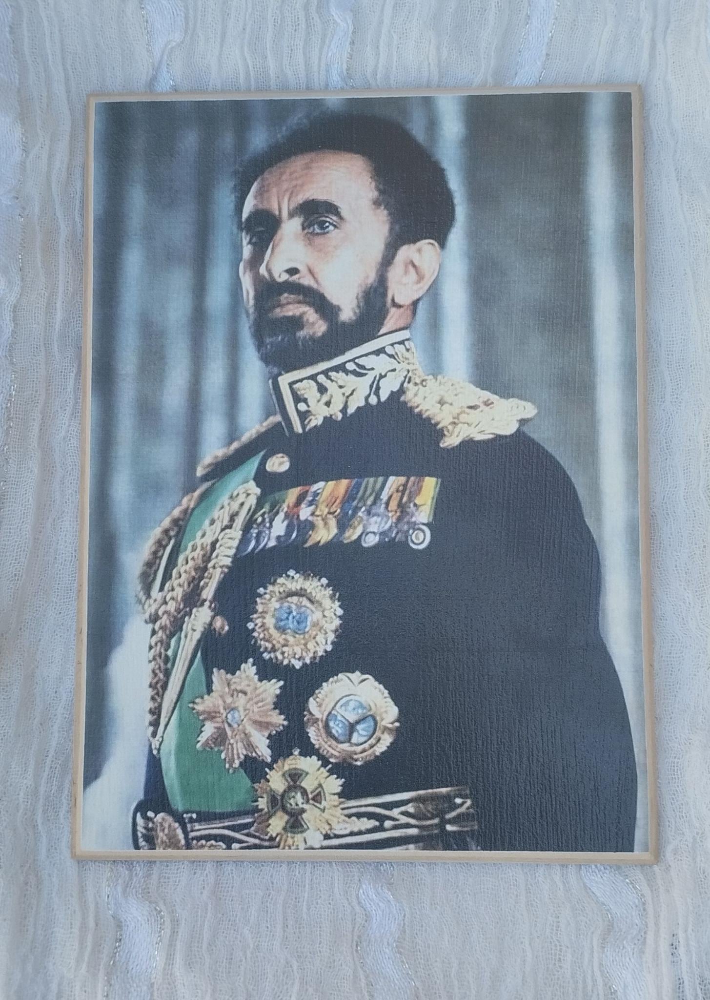 Portrait of His Majesty Haile Selassie I Printed on Wood 14x19 Cm With ...