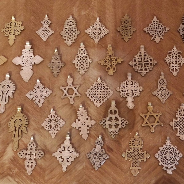 Croix orthodoxes éthiopiennes Mesqel en métal bronze et laiton directement d’Ethiopie Zion Rastafari Rasta Pendentif pour collier