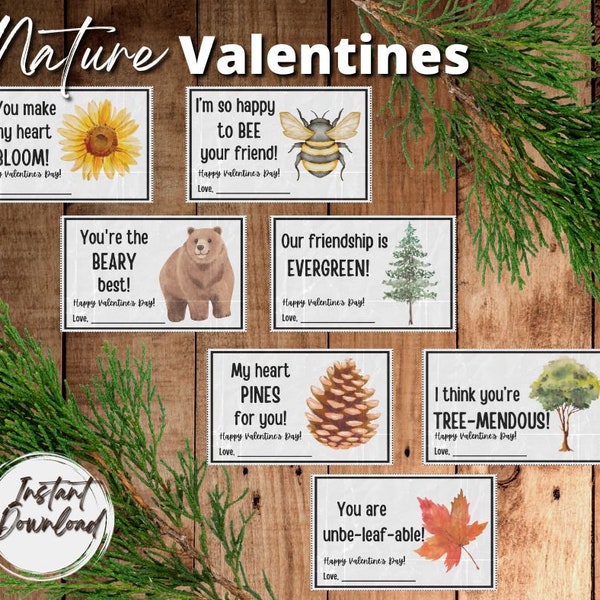 Nature-Inspired Valentines Cards - 14 Different Designs - Instant Download