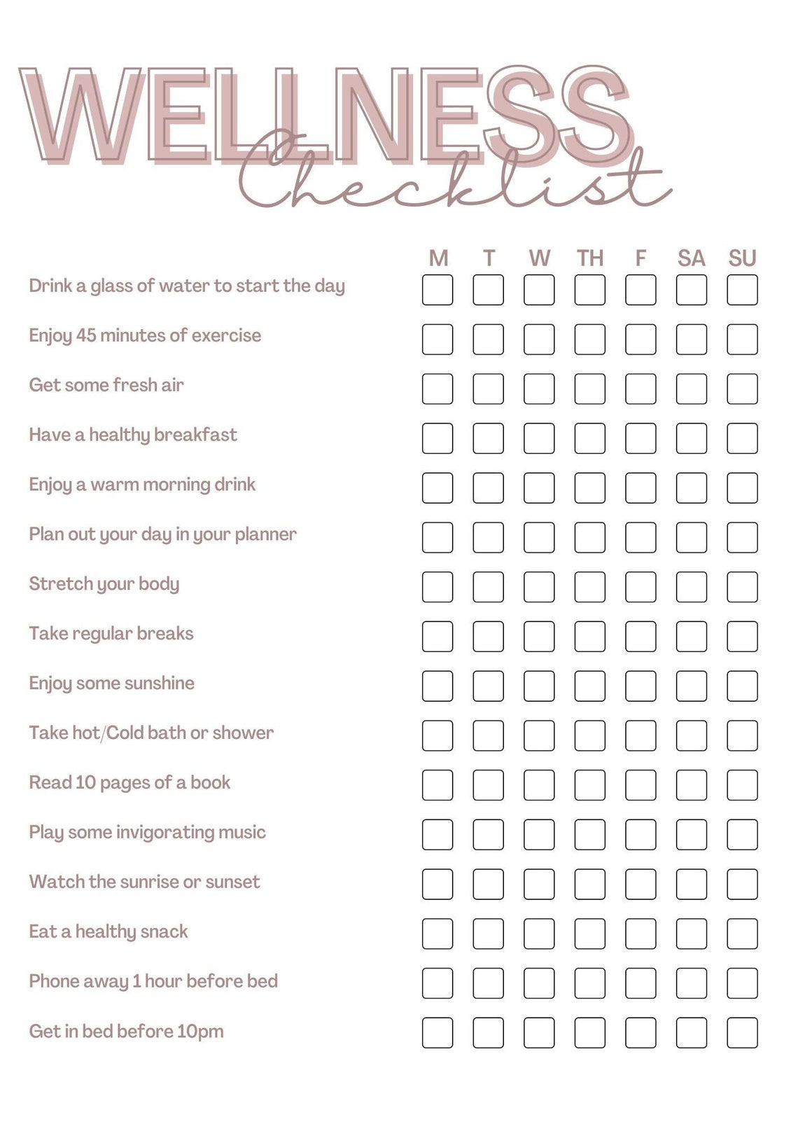 Winter Wellness Checklist Etsy