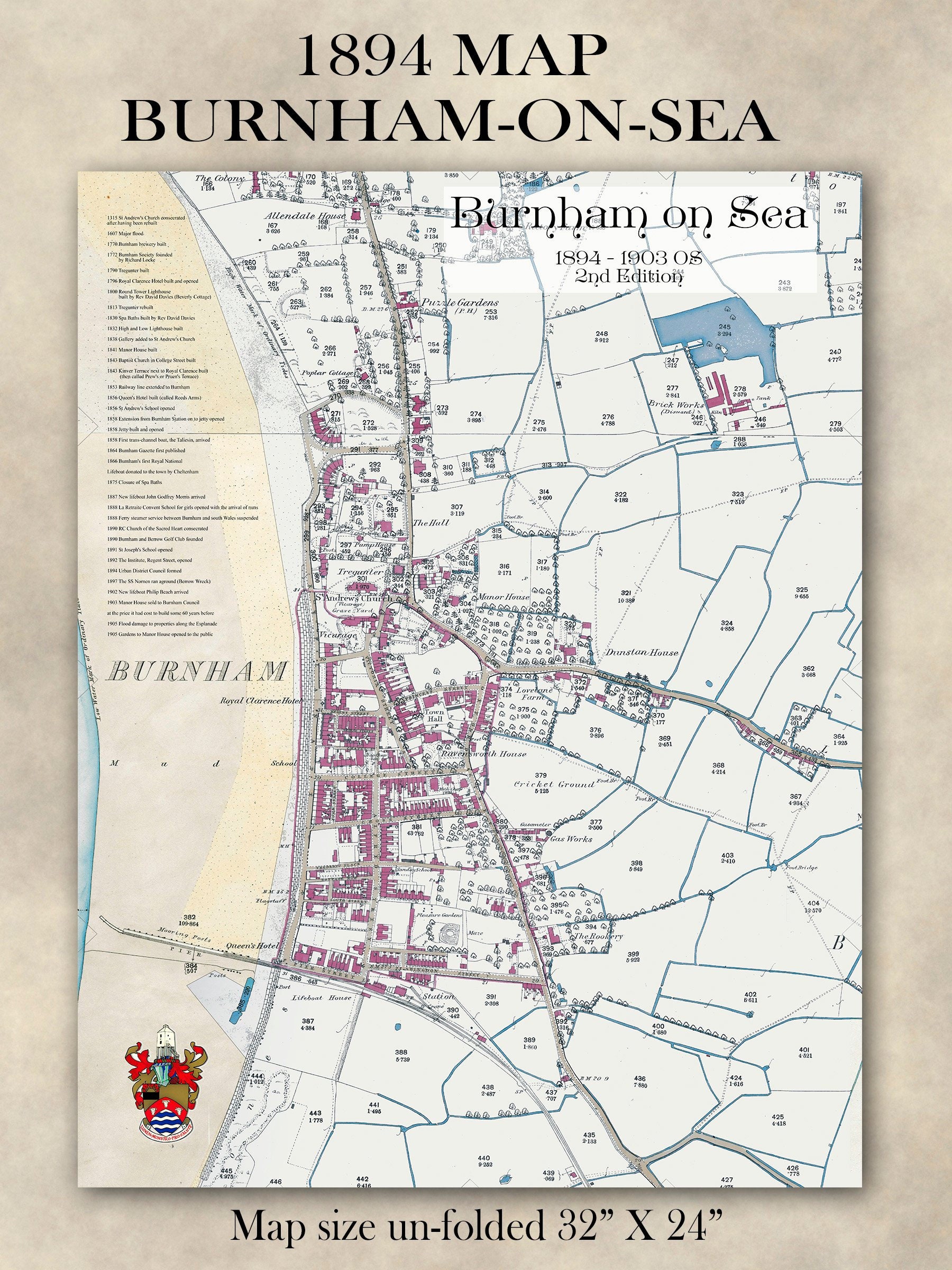 Burnham On Sea Map Burnham-On-Sea Vintage C1894 Fold Out Map | Etsy