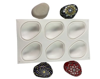 STONE Silicone Mold - 6 Cavity Stone Shaped Silicone Mold for Gypsum/Cement Globe Shaped Rocks for Rock Painting Dot Mandalas