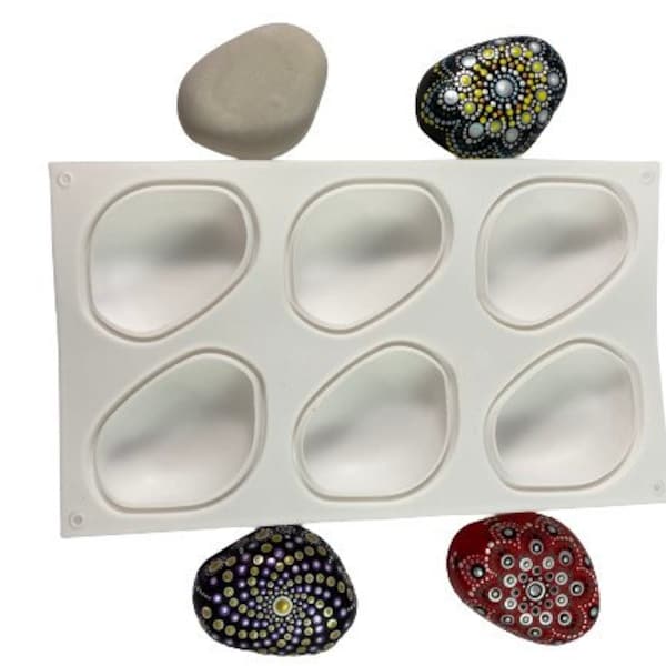 STONE Silicone Mold - 6 Cavity Stone Shaped Silicone Mold for Gypsum/Cement Globe Shaped Rocks for Rock Painting Dot Mandalas