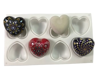 HEART-8 Cavity Heart Shaped Silicone Mold for Gypsum/Cement Heart Shaped Rocks for Rock Painting Dot Mandalas