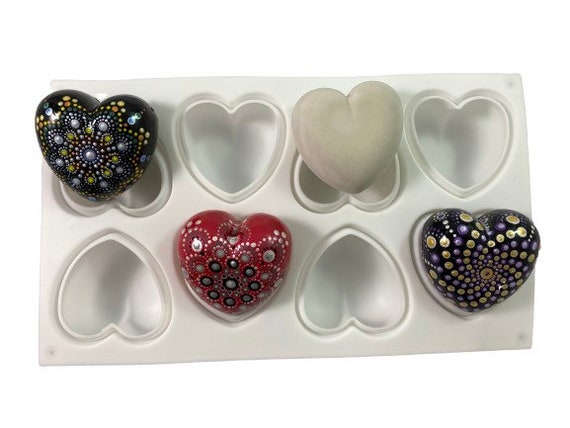 HEART-8 Cavity Heart Shaped Silicone Mold for Gypsum/cement Heart Shaped  Rocks for Rock Painting Dot Mandalas 