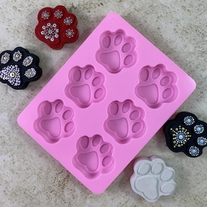 Molde de silicona con forma de pata de perro: 6 cavidades para yeso/cemento. Rocas con forma de pata de perro para pintar rocas y mandalas de puntos.