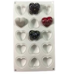 May include: White silicone heart-shaped mold with 16 cavities. The mold is designed for making chocolate, candy, or other treats.