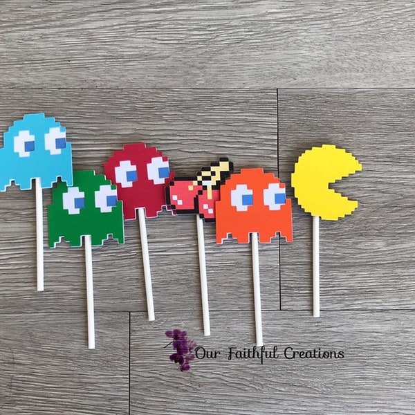 12 retro cupcake toppers, video game cupcake toppers, arcade, 8 Bit decorations