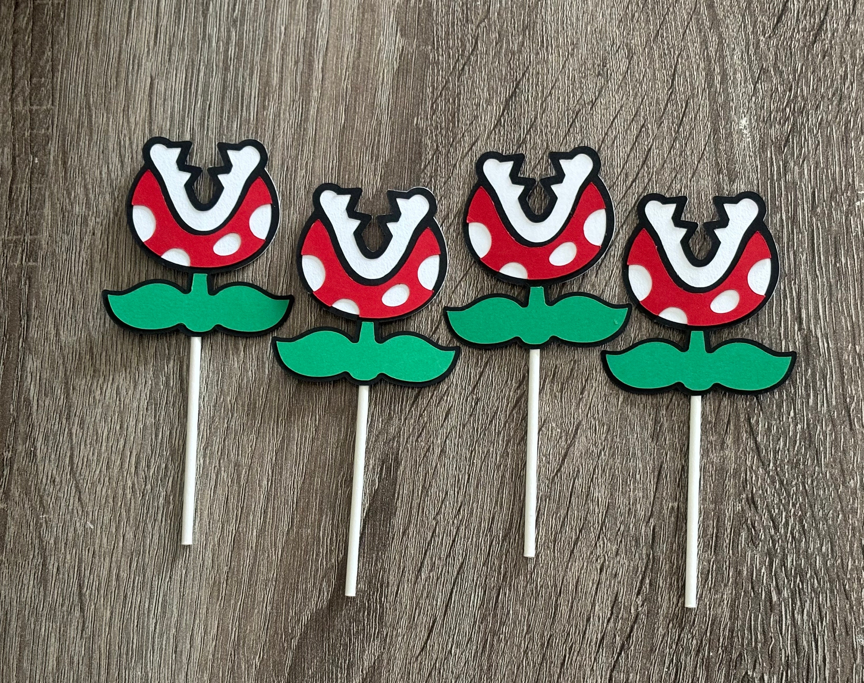 12 Piranha Plant Cupcake Toppers, Retro Mario Cupcake Toppers, 8 Bit ...