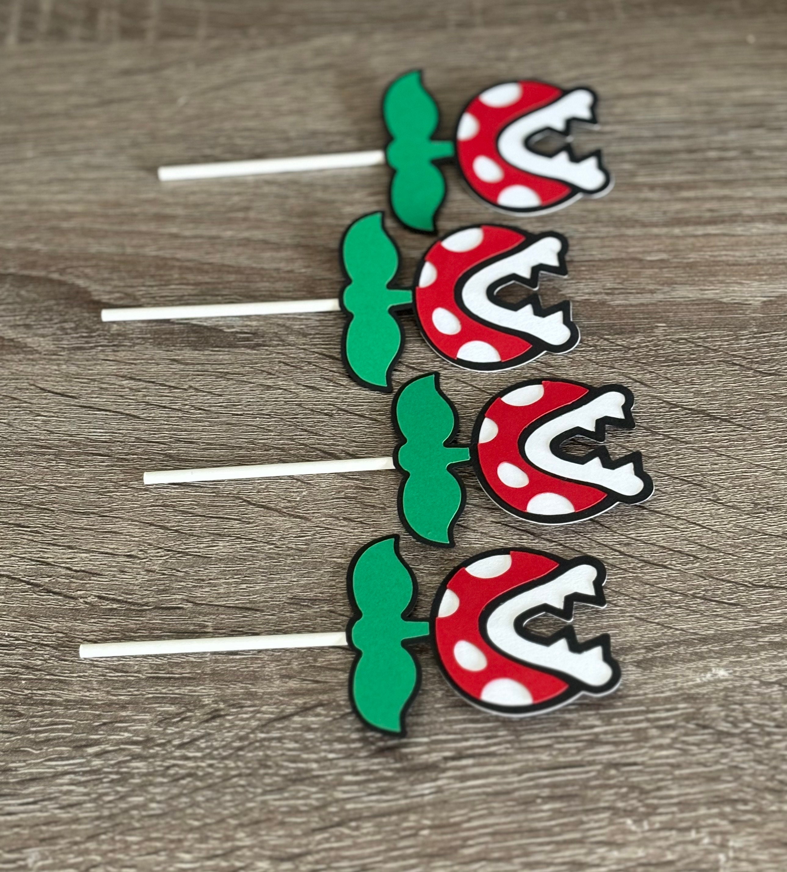 12 Piranha Plant Cupcake Toppers, Retro Mario Cupcake Toppers, 8 Bit ...