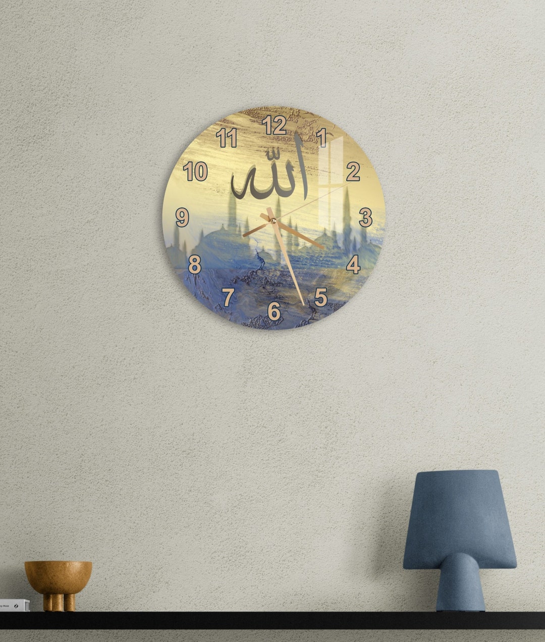 Tempered Glass Allah Calligraphy Islamic Wall Clock, Islamic Wall Art ...