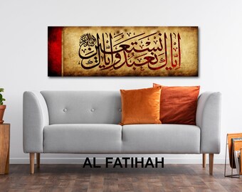 Impresión en lienzo de arte mural islámico, Ayatul Kursi, al-Falaq al-Nas, dorado, rojo, regalos islámicos, regalo para musulmanes, arte de caligrafía, arte mural del Corán