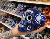 Seattle Seahawks Football Sugar Skull - dia de los muertos - hand painted - football fan collectibles - free battery tea light