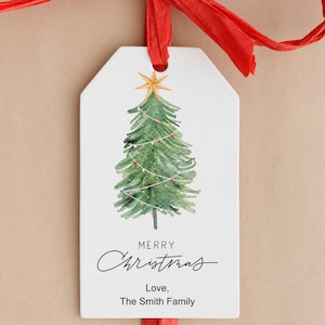 PRINTED Custom Christmas Gift Tags,  Personalized Christmas Tree Tags, Watercolor Tree, Christmas Gift Tags, FavorTags, Tag for HolidayGifts
