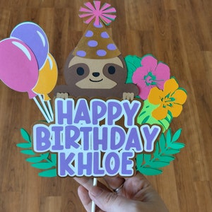 Sloth cake topper, Sloth birthday Theme, Flower Sloth cake topper, Girl Sloth Party, Tropical Birthday,