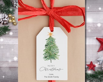 PRINTED Custom Christmas Gift Tags,  Personalized Christmas Tree Tags, Watercolor Tree, Christmas Gift Tags, FavorTags, Tag for HolidayGifts