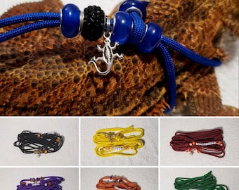 Lizard Leash Harness, adjustable & personalized. Available in 6 lengths in 12 dazzling colors - one size fits all. Gift for lizard owner.