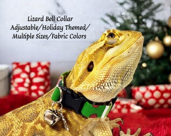 Holiday Designer Style Adjustable Lizard Bell Collar.  Multiple Sizes & Colors
