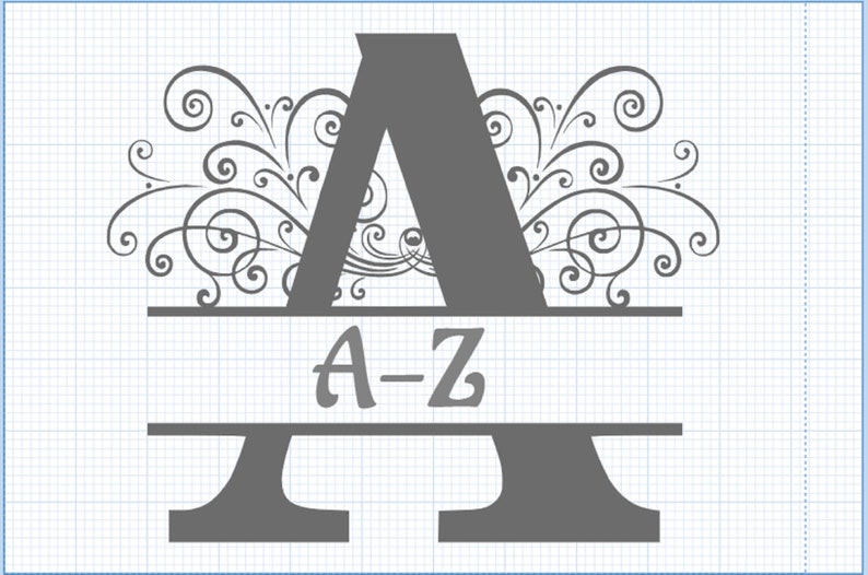 Alphabet A-Z plain split letter monogram with scrolls design | Etsy