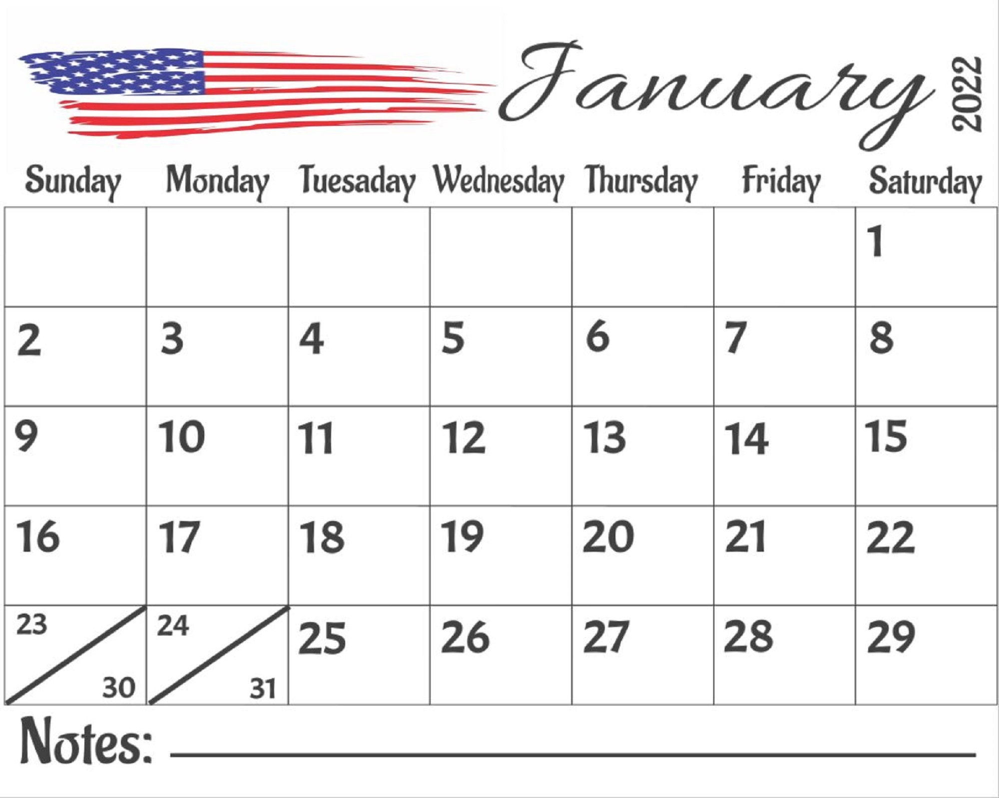 2022 American Flag Calendar Printable Desk Calendar Monthly Etsy