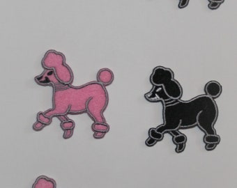 Poodle Applique Assorted 1 3/4 Wide 3 Black & 3 Pink Total of 6 Poodles. Same Day Shipping.