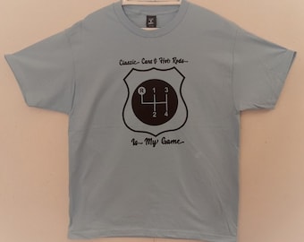 Classic Cars & Hot Rod Ash, Gray Or Blue Tee Shirt. Hanes Beefy Tee 100% Cotton