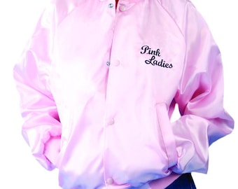 Pink Ladies Satin Jacket.  USA Made Jacket, Adult Sizes. Has Flannel Lining. Same Day Shipping.