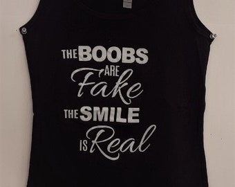 Mad Over Shirts The Boobs are Real The Smile is Fake Unisex Premium Racerback Tank top Mad Over Shirts The Boobs are Real The Smile is Fake Unisex Premium Racerback Tank top
