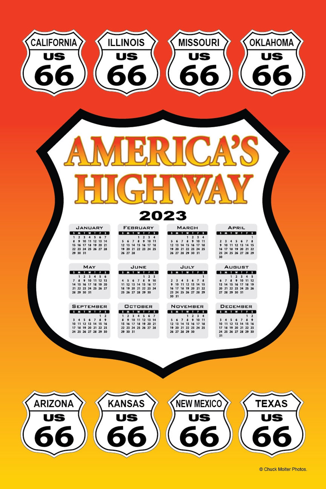 Route 66 Calendar for 2023 Printed on 12X18 Card Stock Poster Etsy